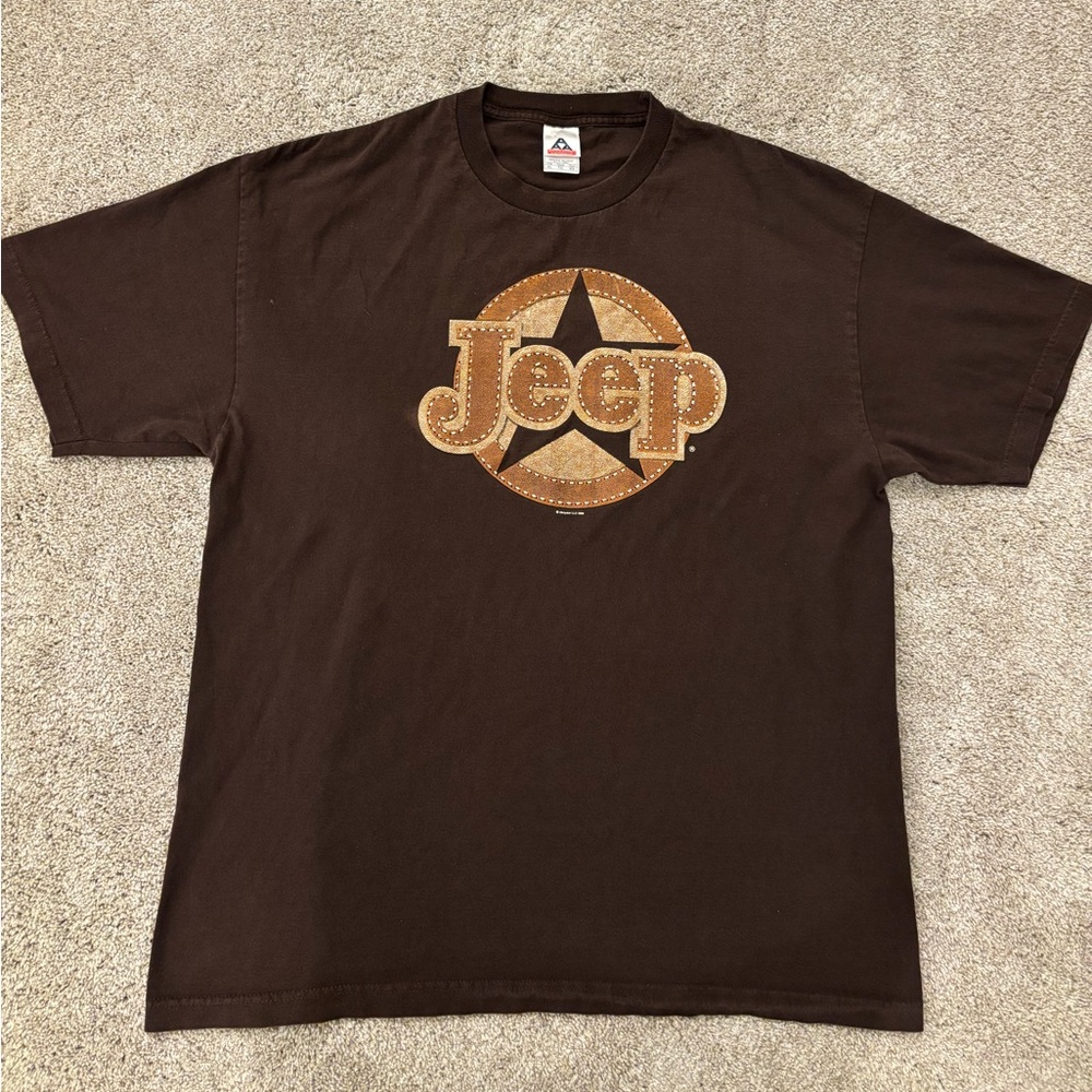 Vtg AAA Y2K Jeep T-Shirt Mens XL Brown Car Logo Tee Chrysler 2008